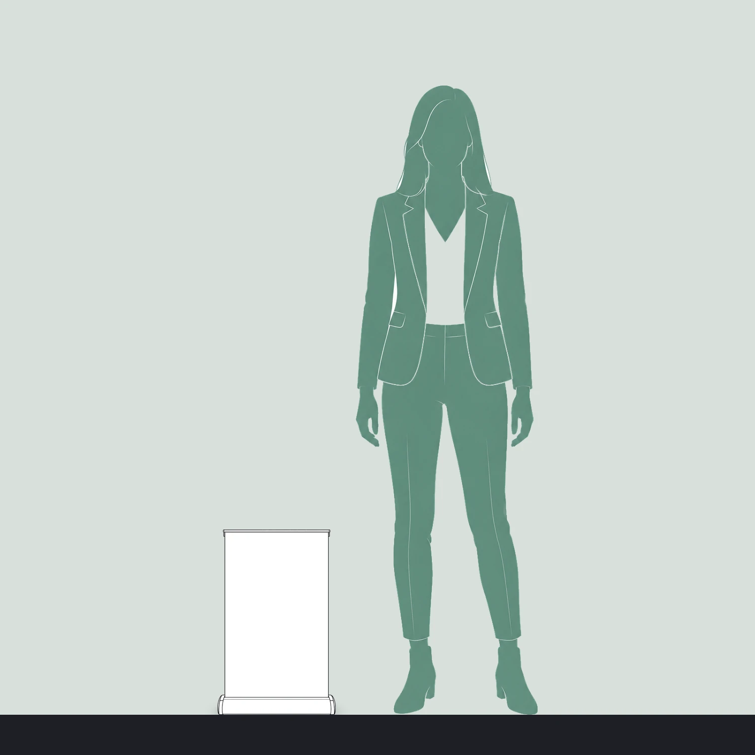 Emblem Desktop Roller Banner A3 size compared with a person
