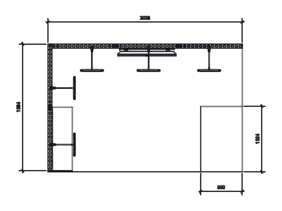 Plan view of a 3m x 2m hired exhibition stand layout