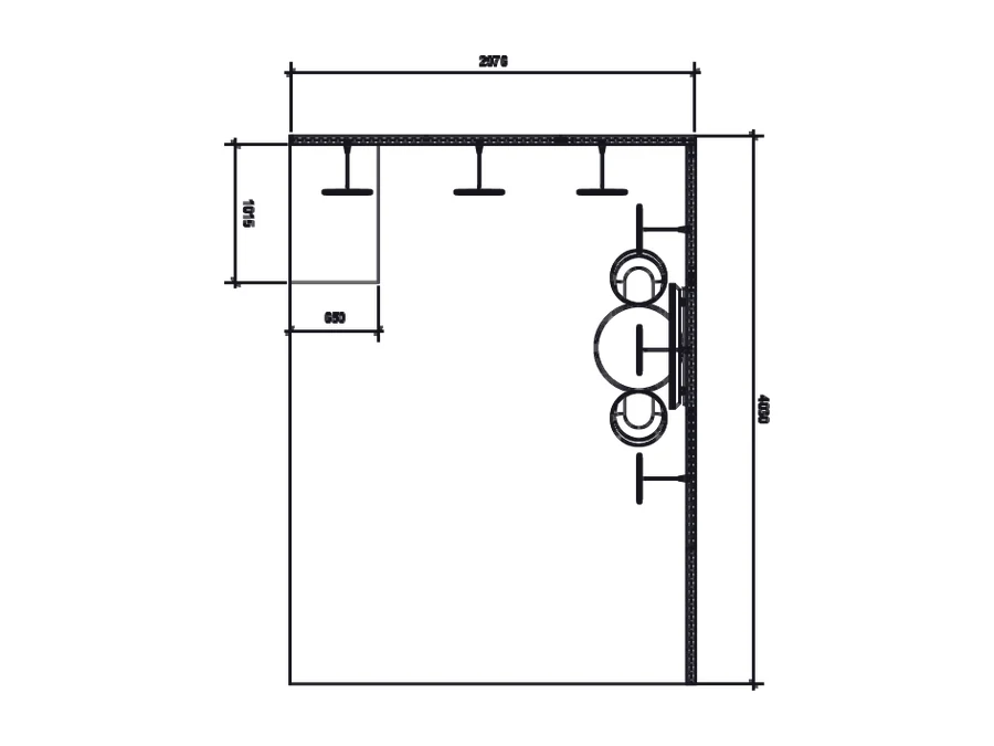 Plan view of a 3m x 4m hired exhibition stand layout