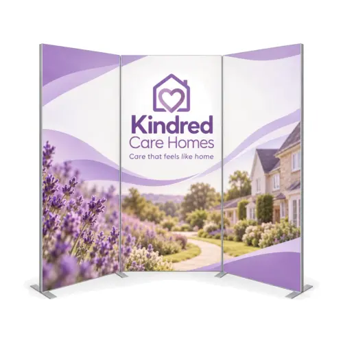 Fastframe Fabric Pop Up Kit, 2.69m Wide with example artwork