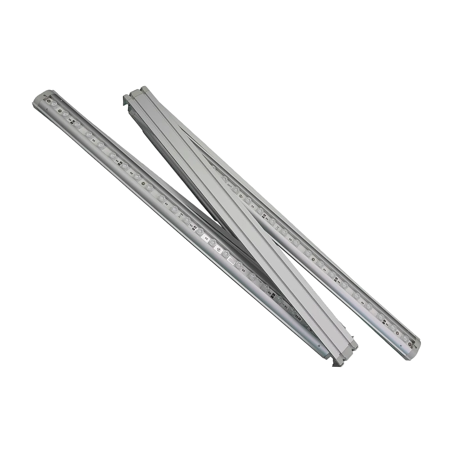 Hinged frame profiles lined with LED modules