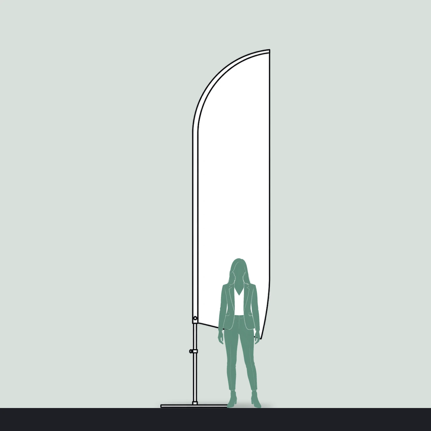 Feather Flag Large, 4.08m Tall size compared with a person