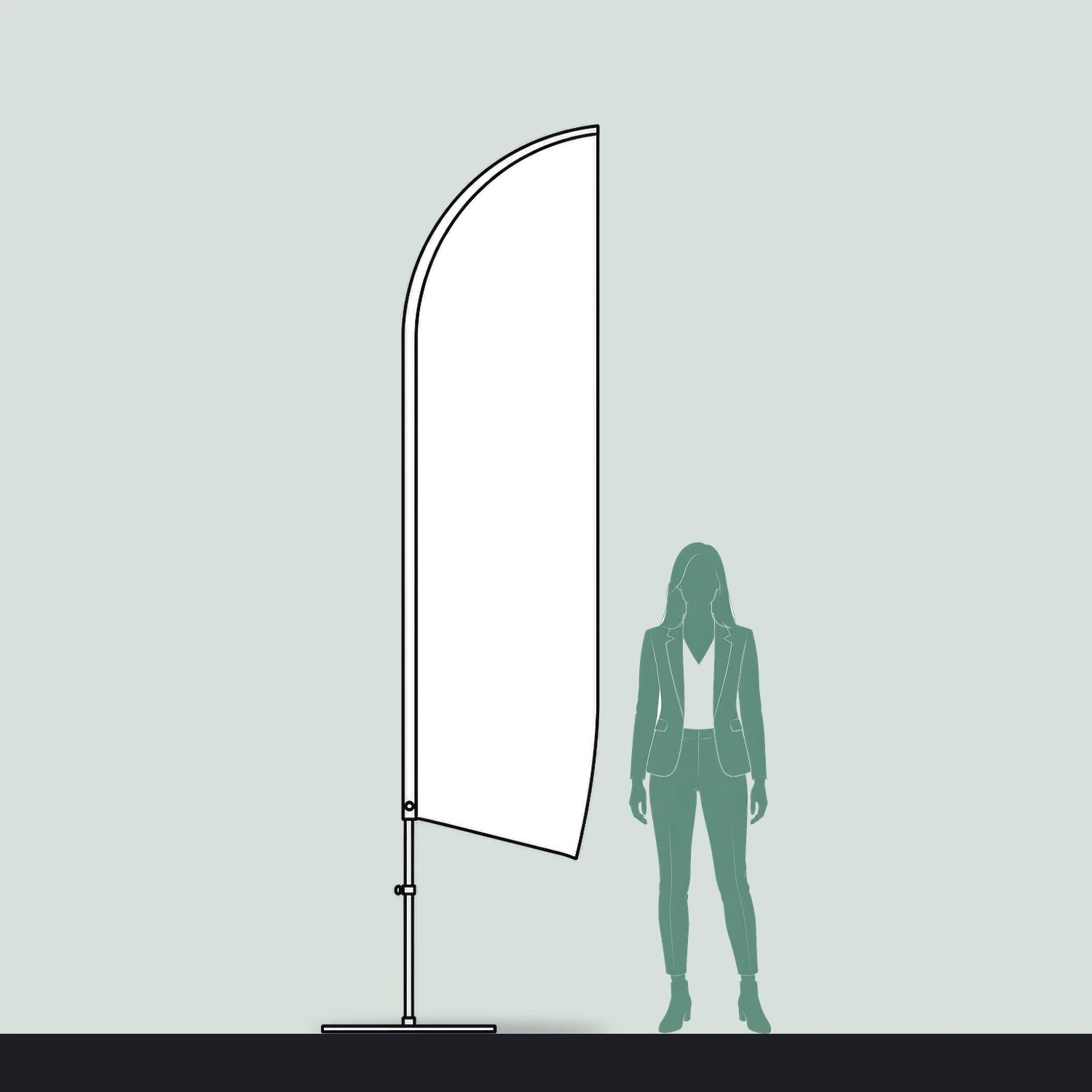 Feather Flag Medium, 3.15m Tall size compared with a person