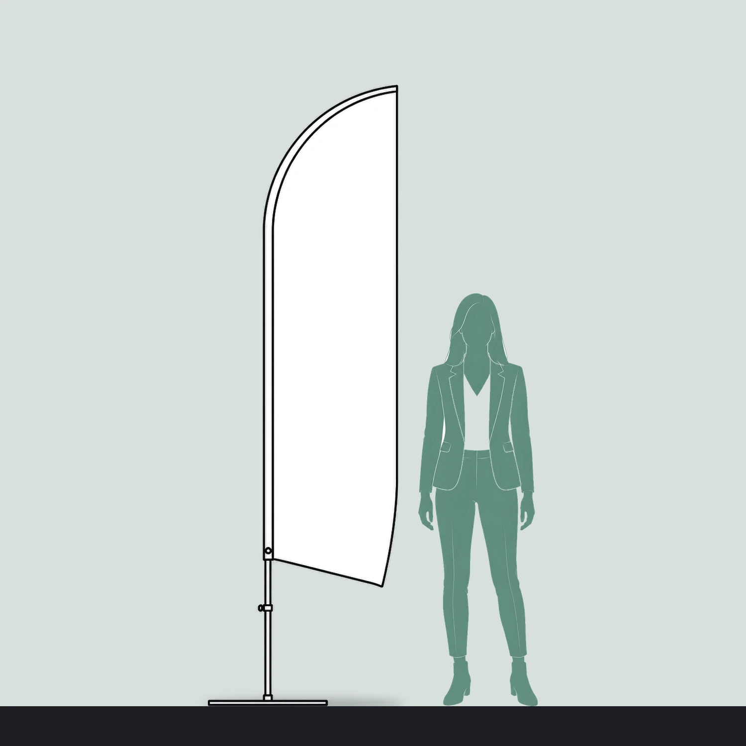 Feather Flag Small, 2.56m Tall size compared with a person