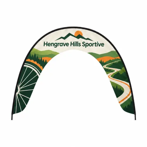 Fibreglass Arch Flag 4m x 3.2m, Bases Not Included, shown with example artwork