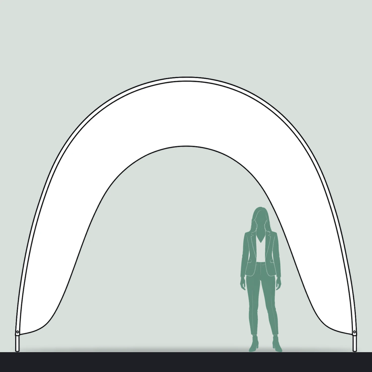 Fibreglass Arch Flag 4m x 3.2m, Bases Not Included size compared with a person