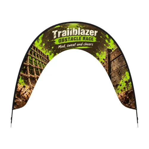 Fibreglass Arch Flag 4m x 3.2m with Ground Spikes with example artwork