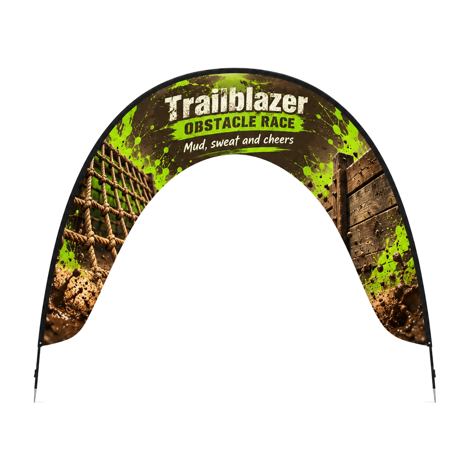 Fibreglass Arch Flag 4m x 3.2m with Ground Spikes with example artwork