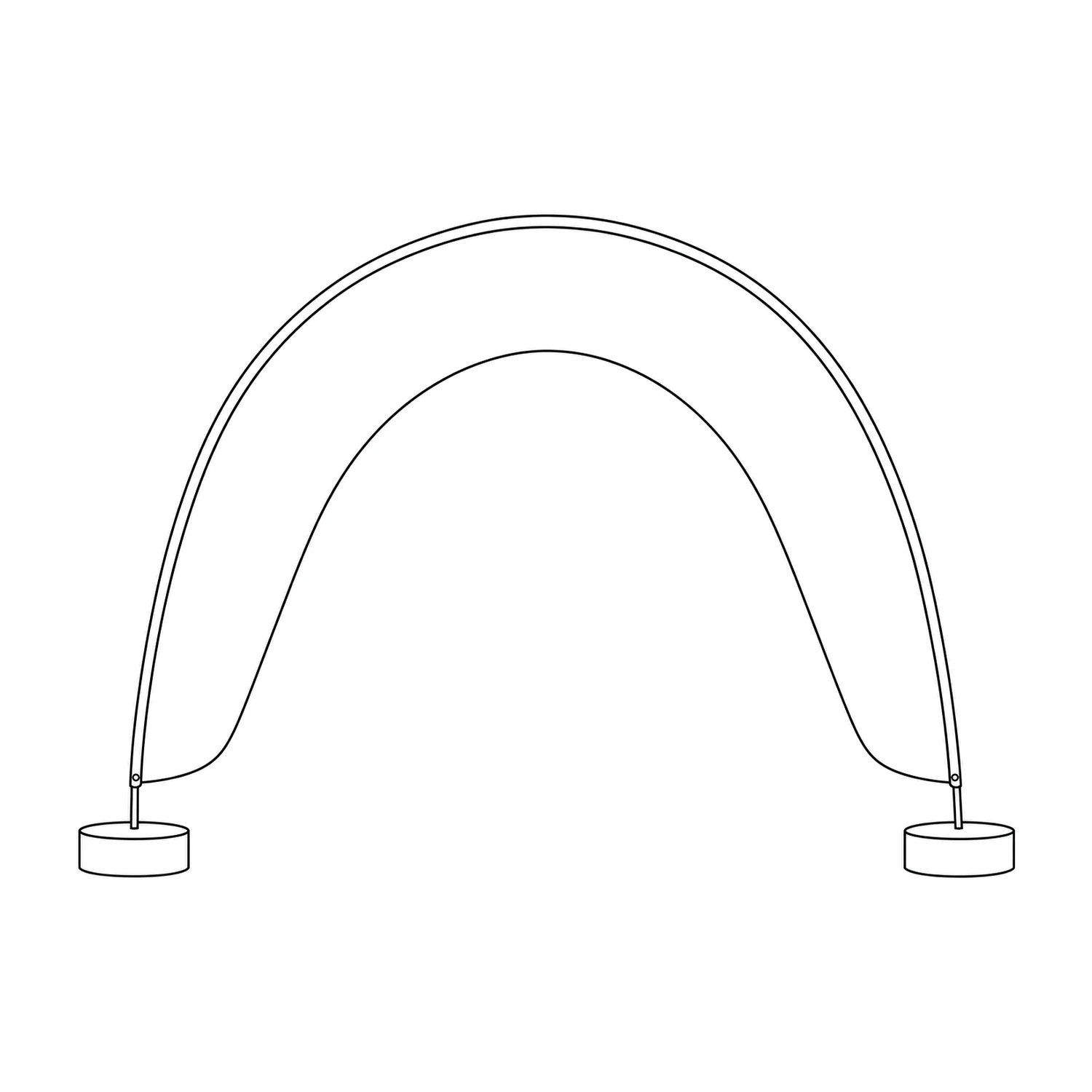 Fibreglass Arch Flag 4m x 3.2m with Two Parasol Bases line drawing