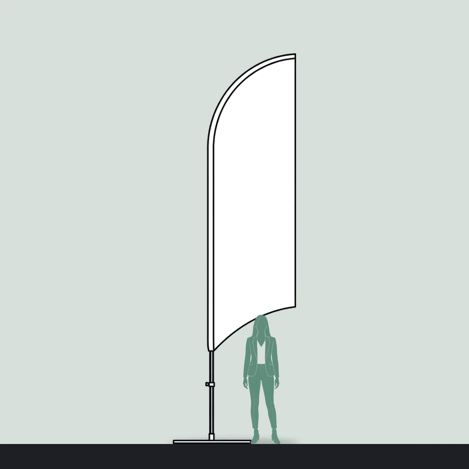 Fin Flag Extra Large, 5.14m Tall size compared with a person