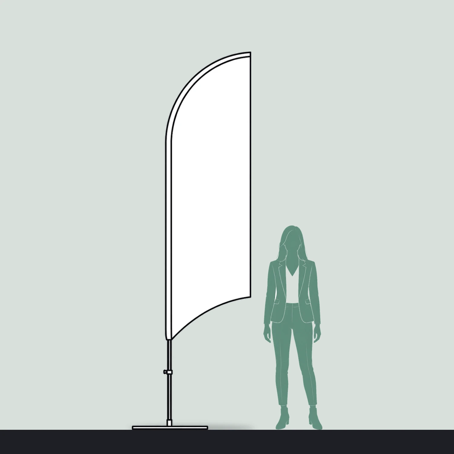 Fin Flag Medium, 3.15m Tall size compared with a person
