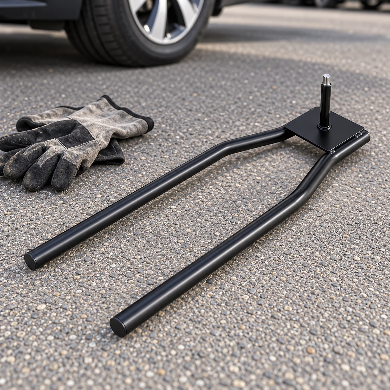 Flag car foot base on a forecourt before set-up