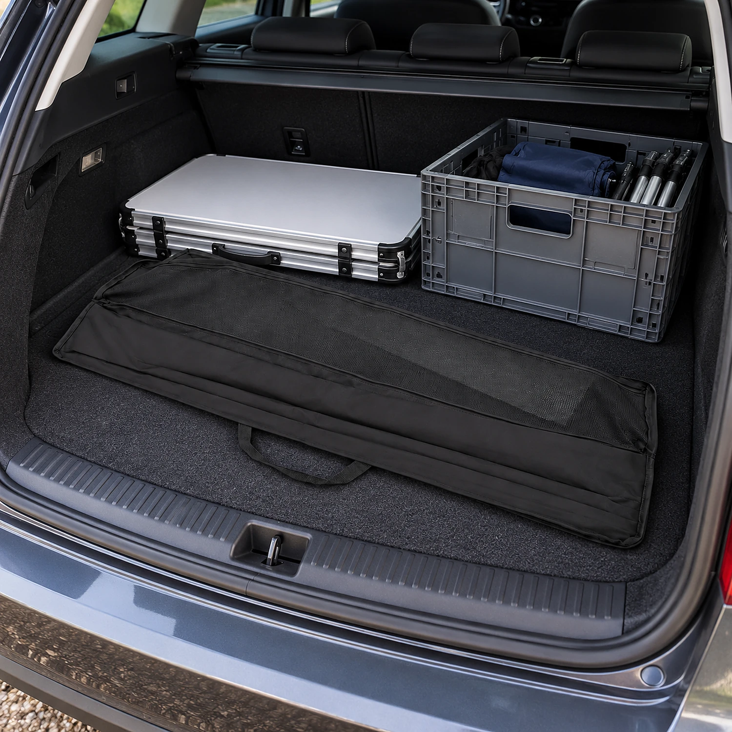 Flag carry bag packed in a car boot