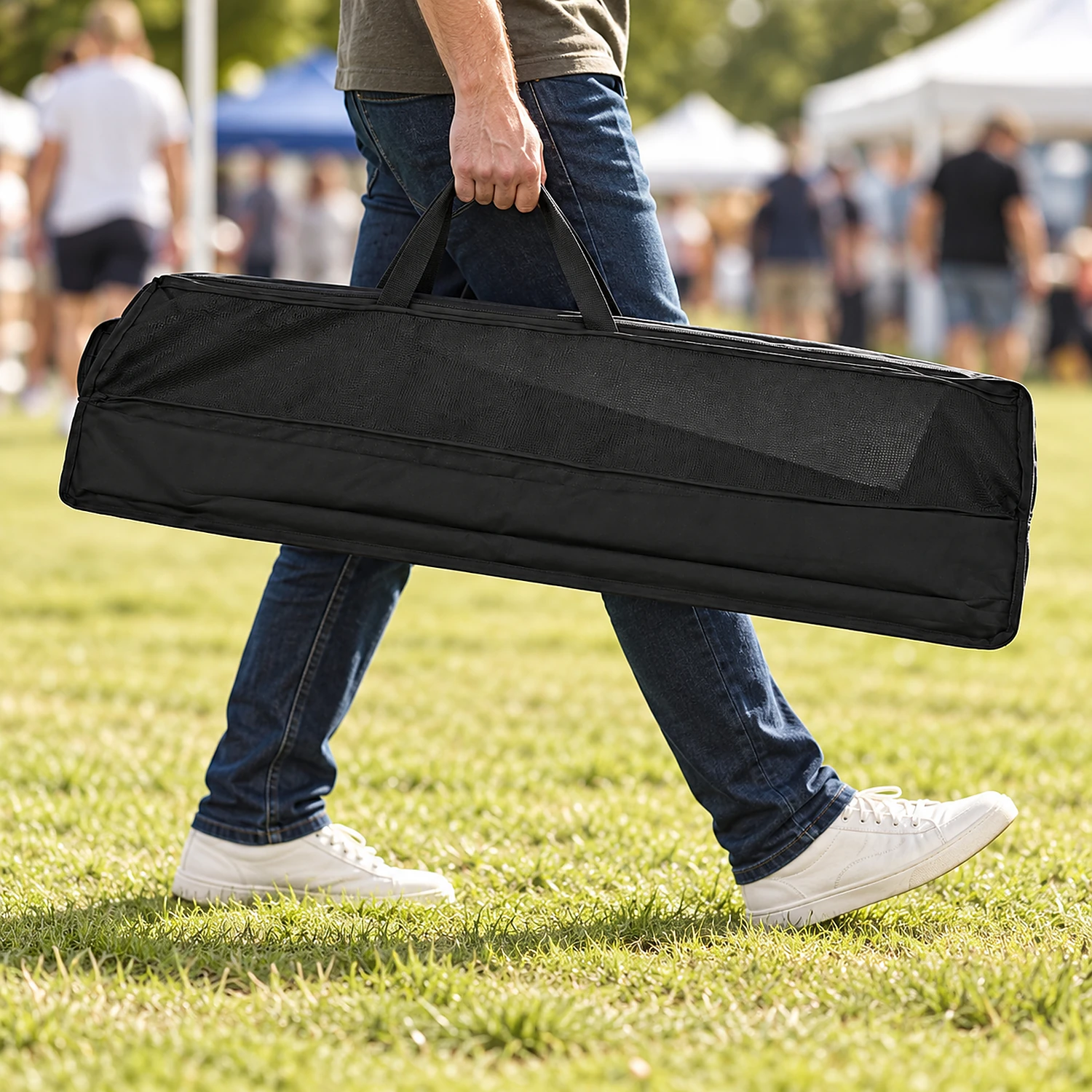 Flag carry bag being carried across a field