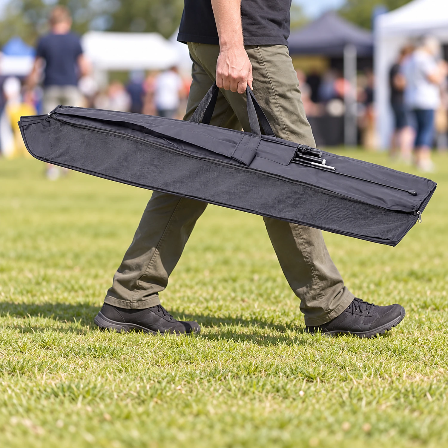 Flag carry bag being carried across an event field