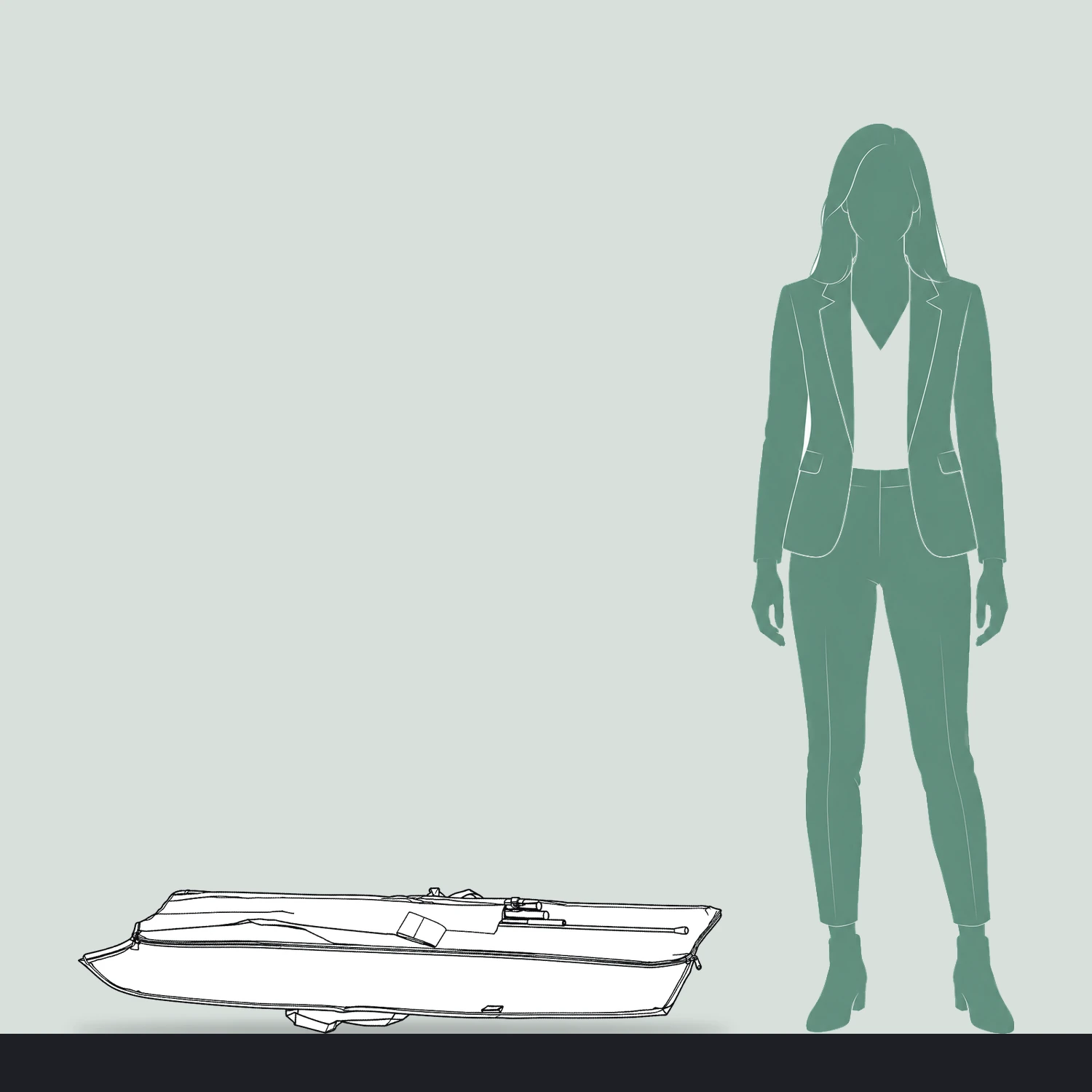 Flag carry bag size compared with a person