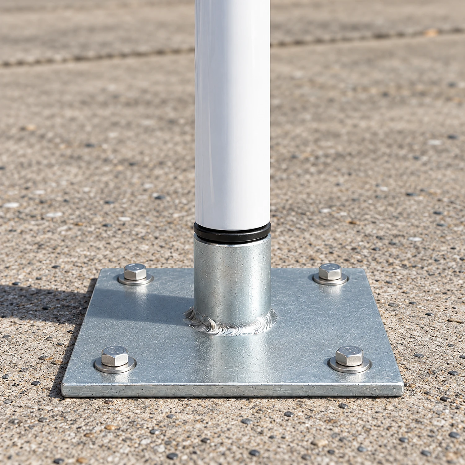 Floor mount bolted to concrete with a flag pole fitted