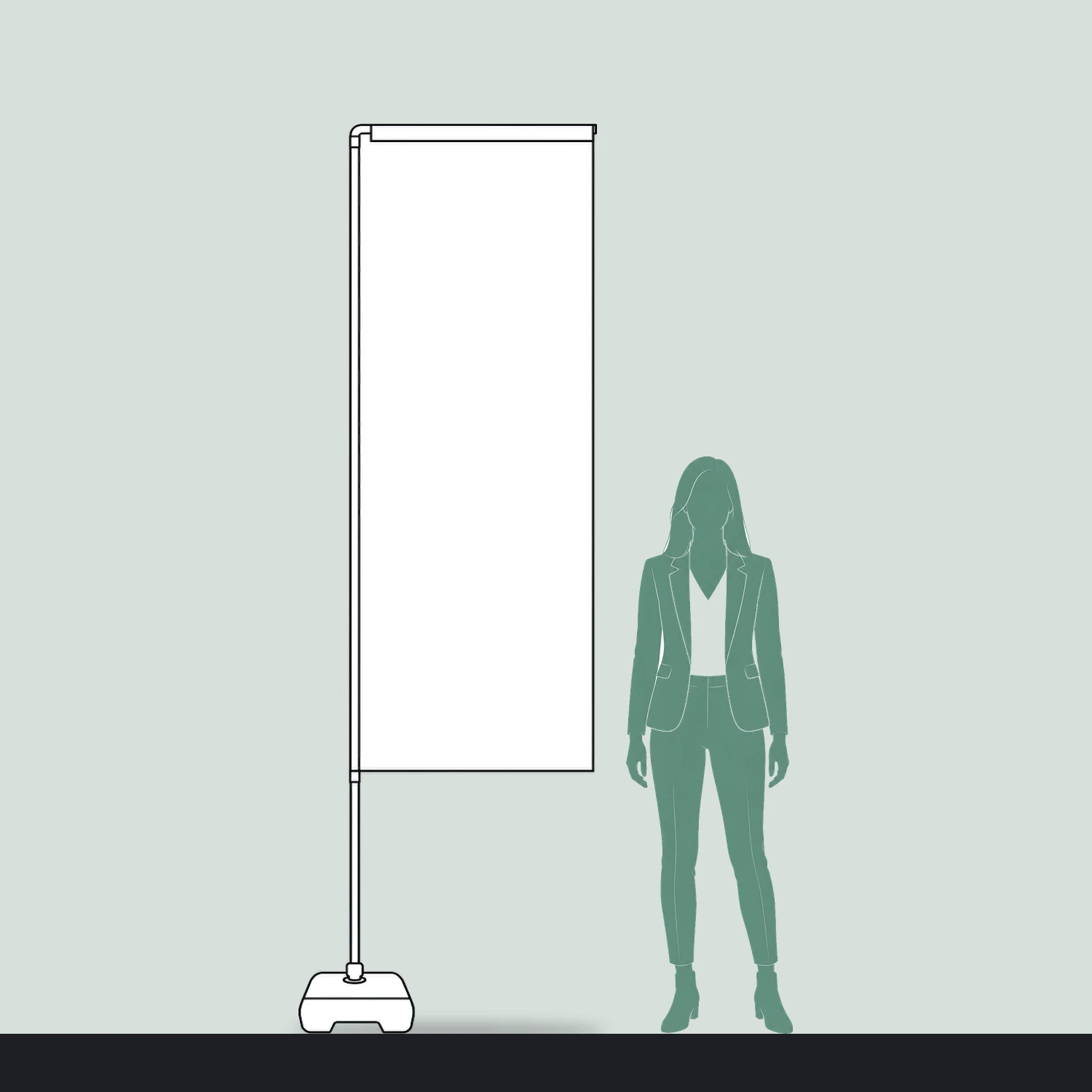 Flamingo Economy Flag 2.68m Tall with Fillable Base size compared with a person