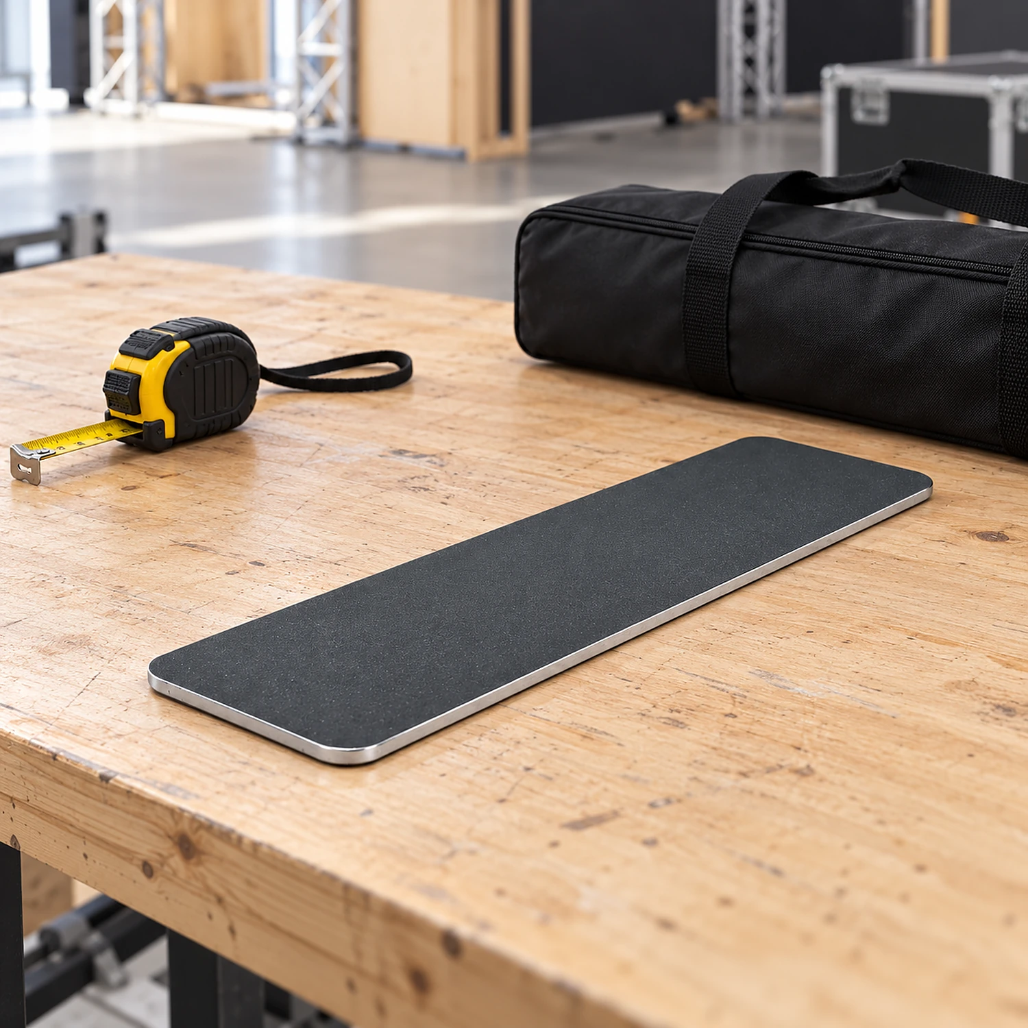 Flat stabilising foot on a workbench