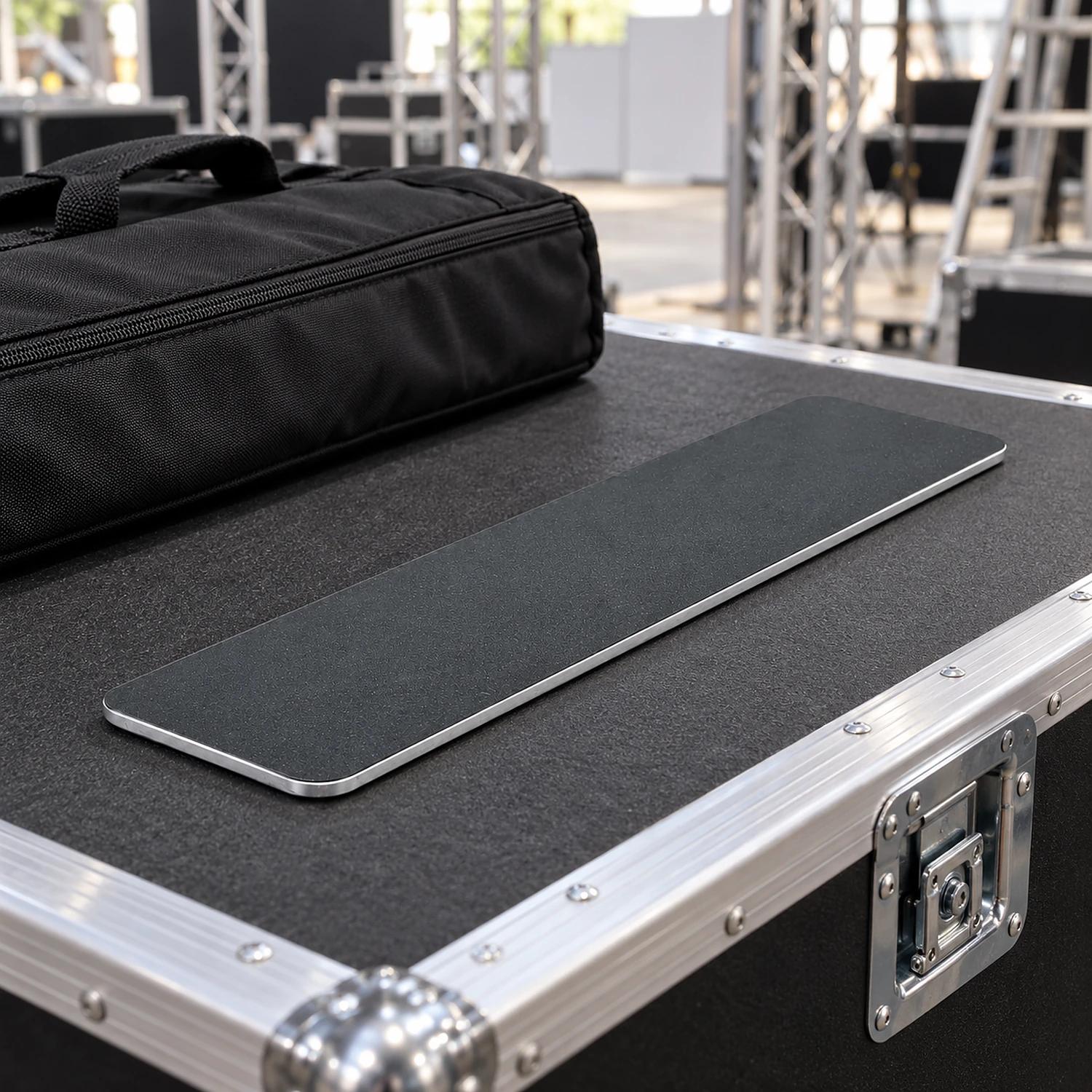 Flat stabilising foot on a flight case lid