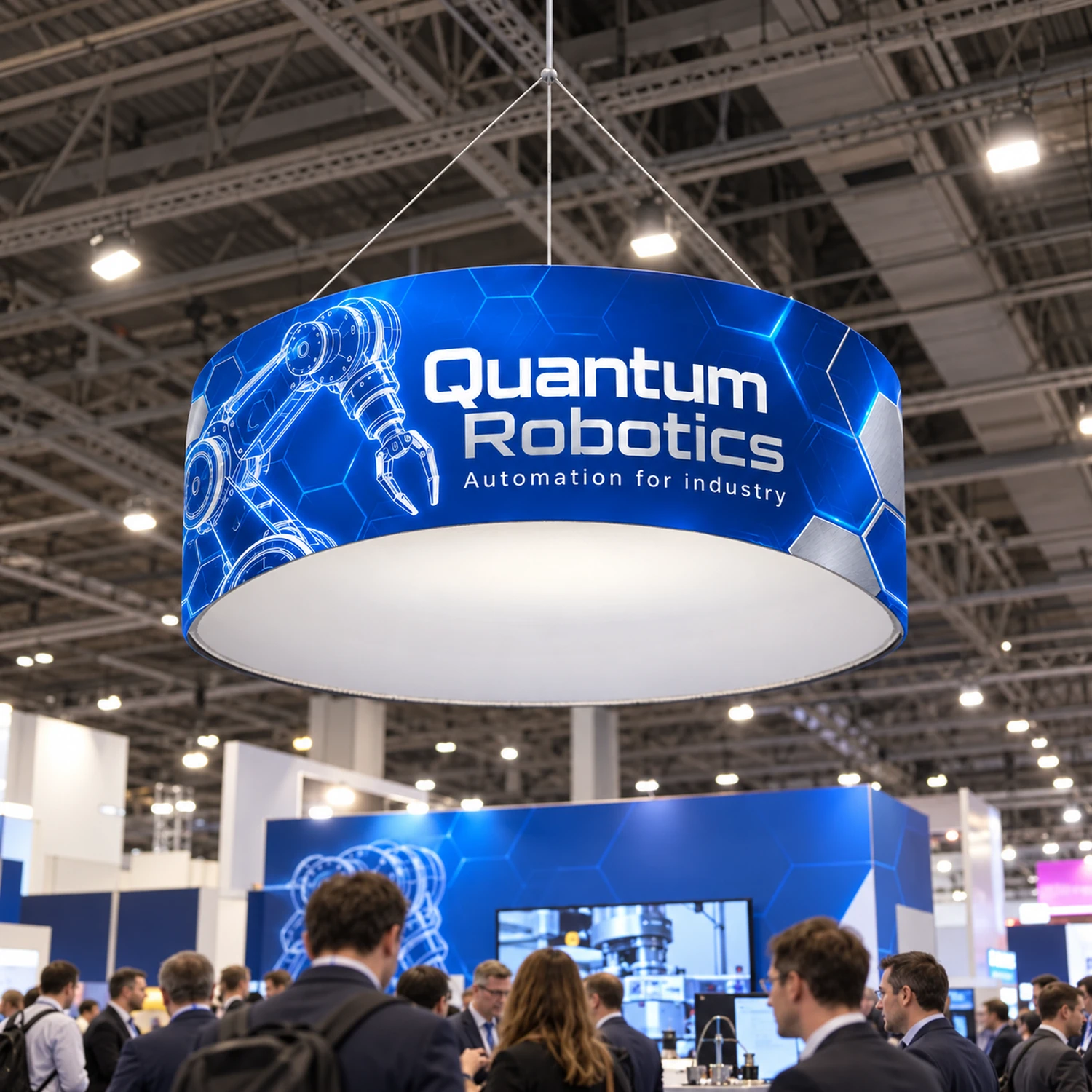 Formulate Circular Hanging Banner in use at an event