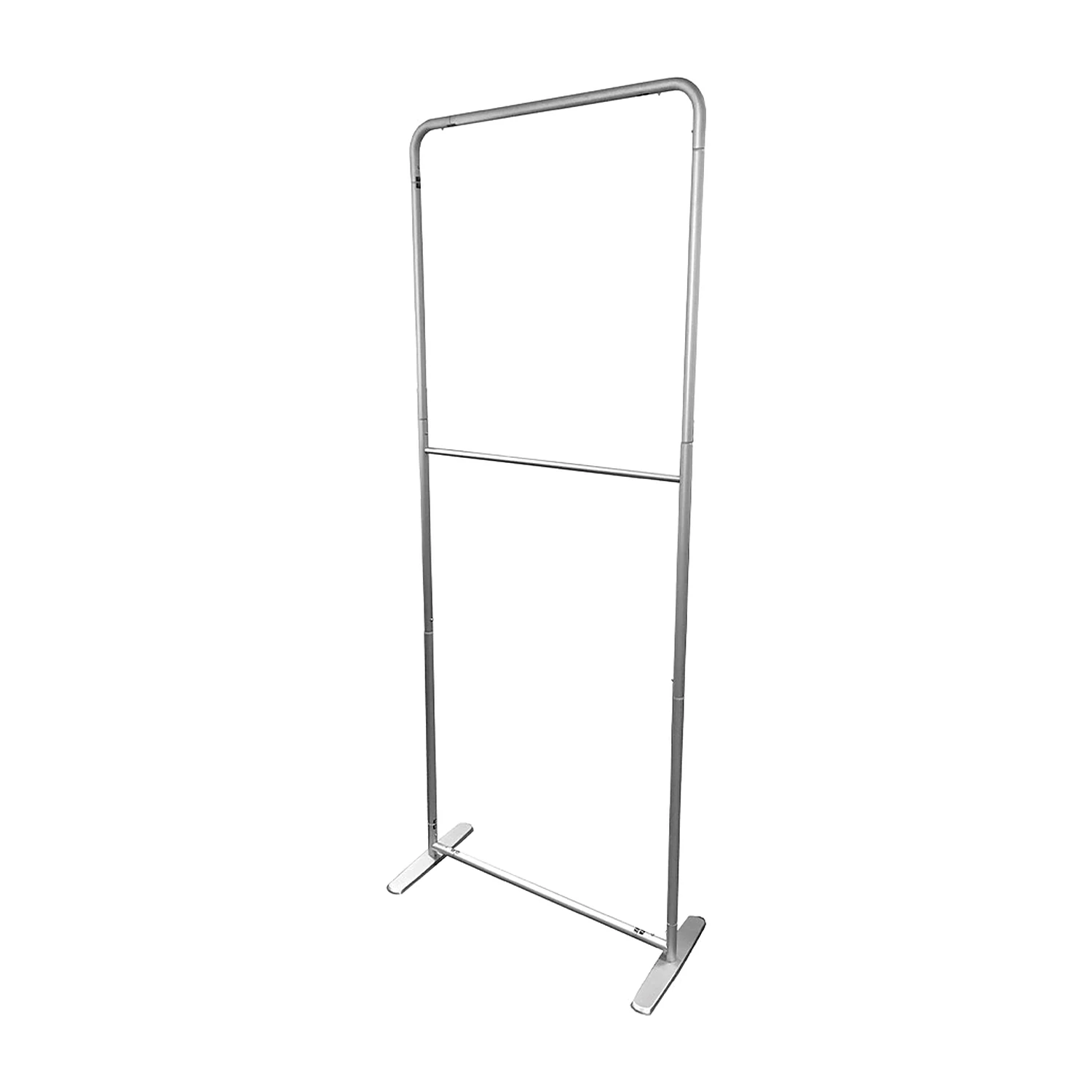 Bare aluminium tube frame of the fabric banner stand with crossbar and feet
