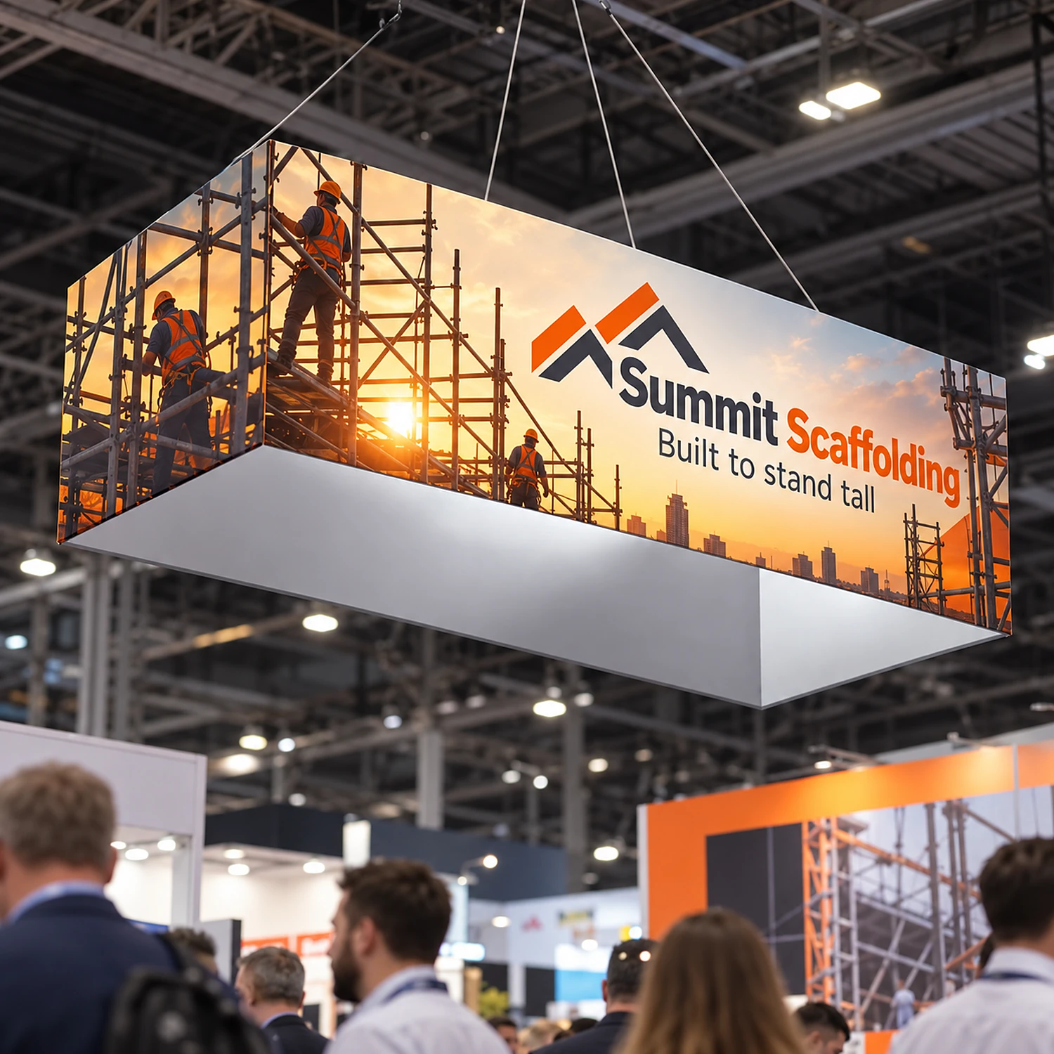 Formulate Rectangular Hanging Banner in use at a trade show