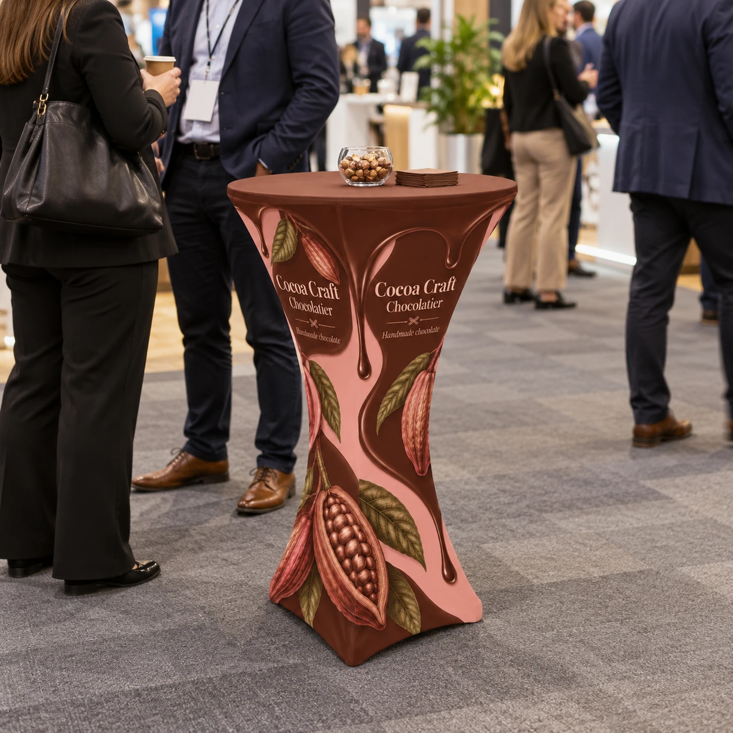Formulate Round Display Table in use at an event