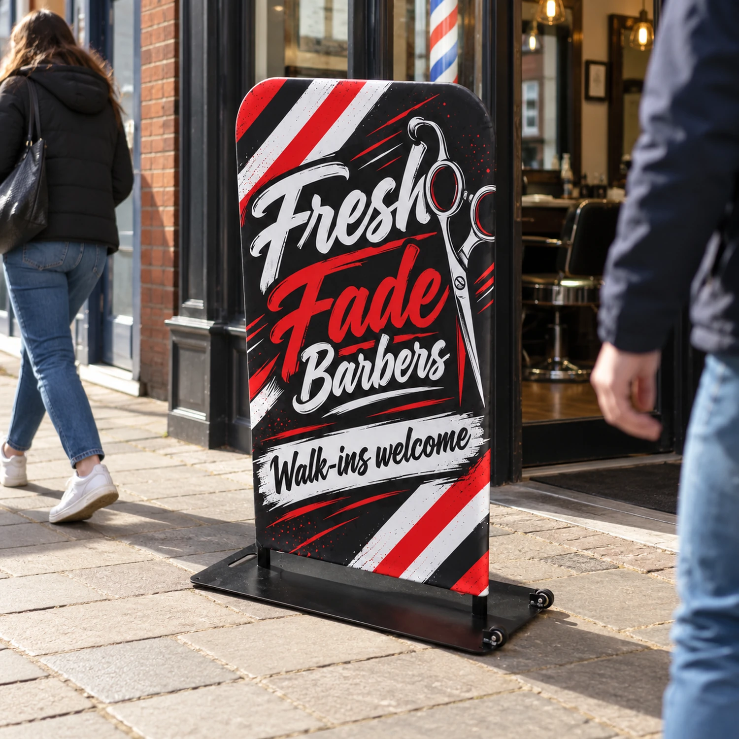 Formulate Shadow Outdoor Fabric Sign in use at an event