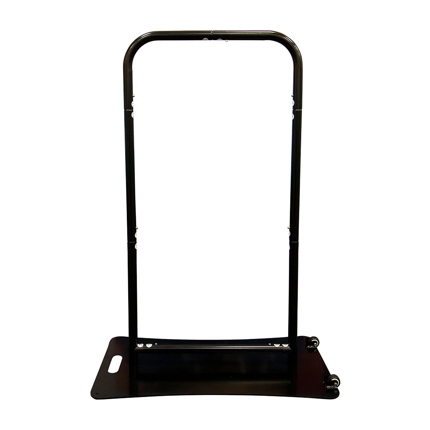 Bare frame of the outdoor fabric sign on its wheeled base