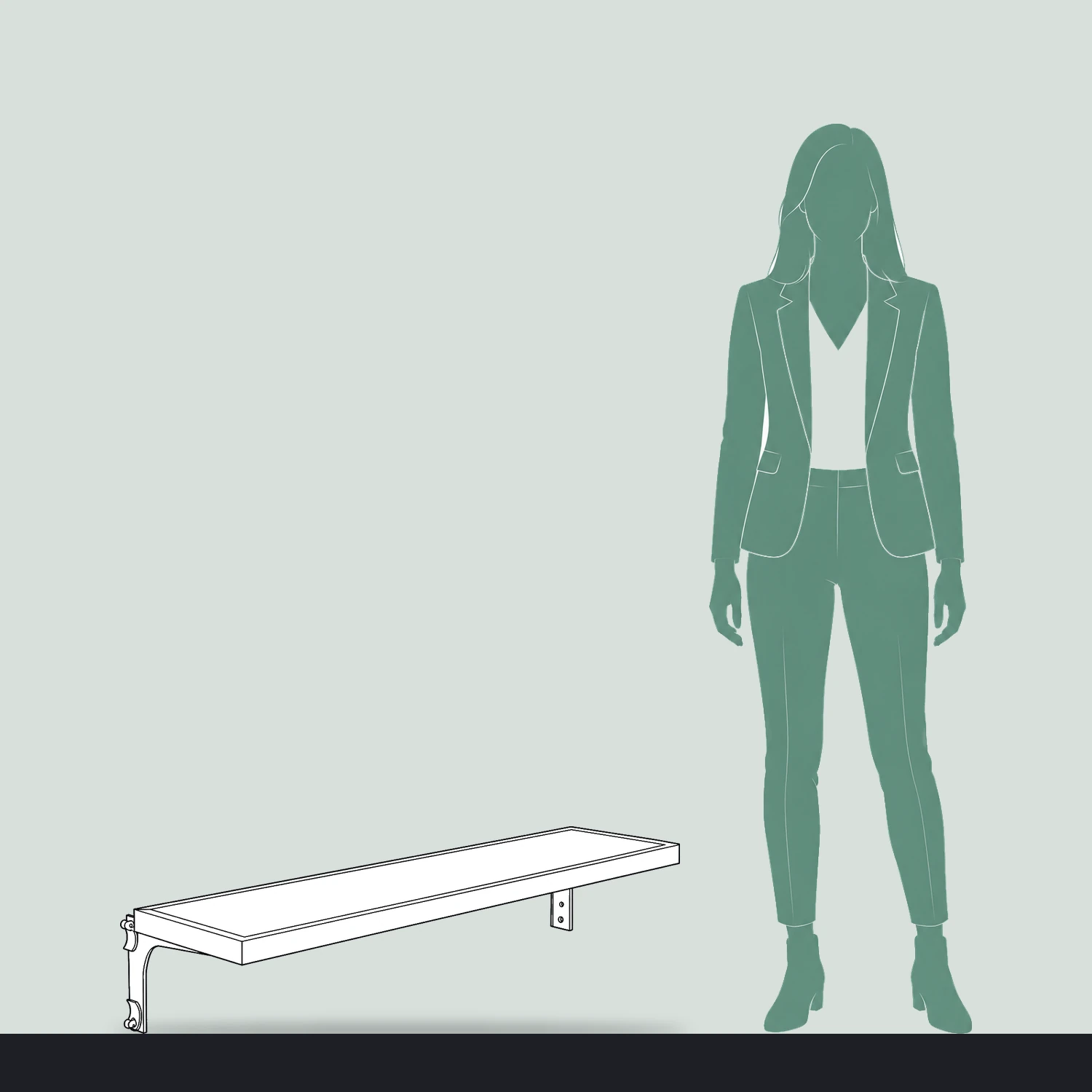 Frame shelf width compared with a person