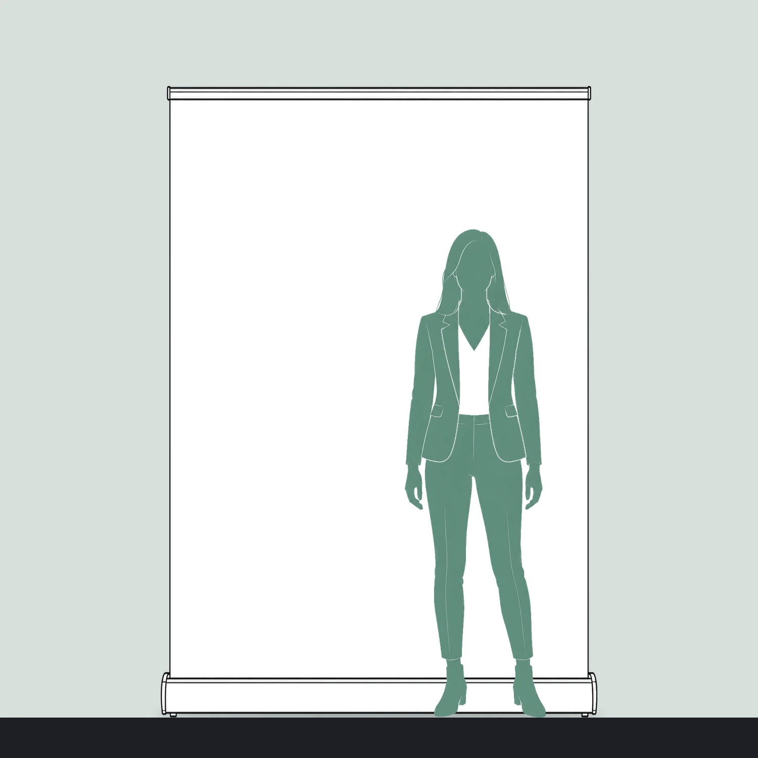 Frontier Roller Banner 1.5m Wide size compared with a person