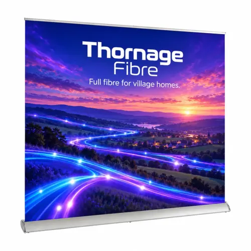 Frontier Roller Banner 2m Wide, shown with example artwork