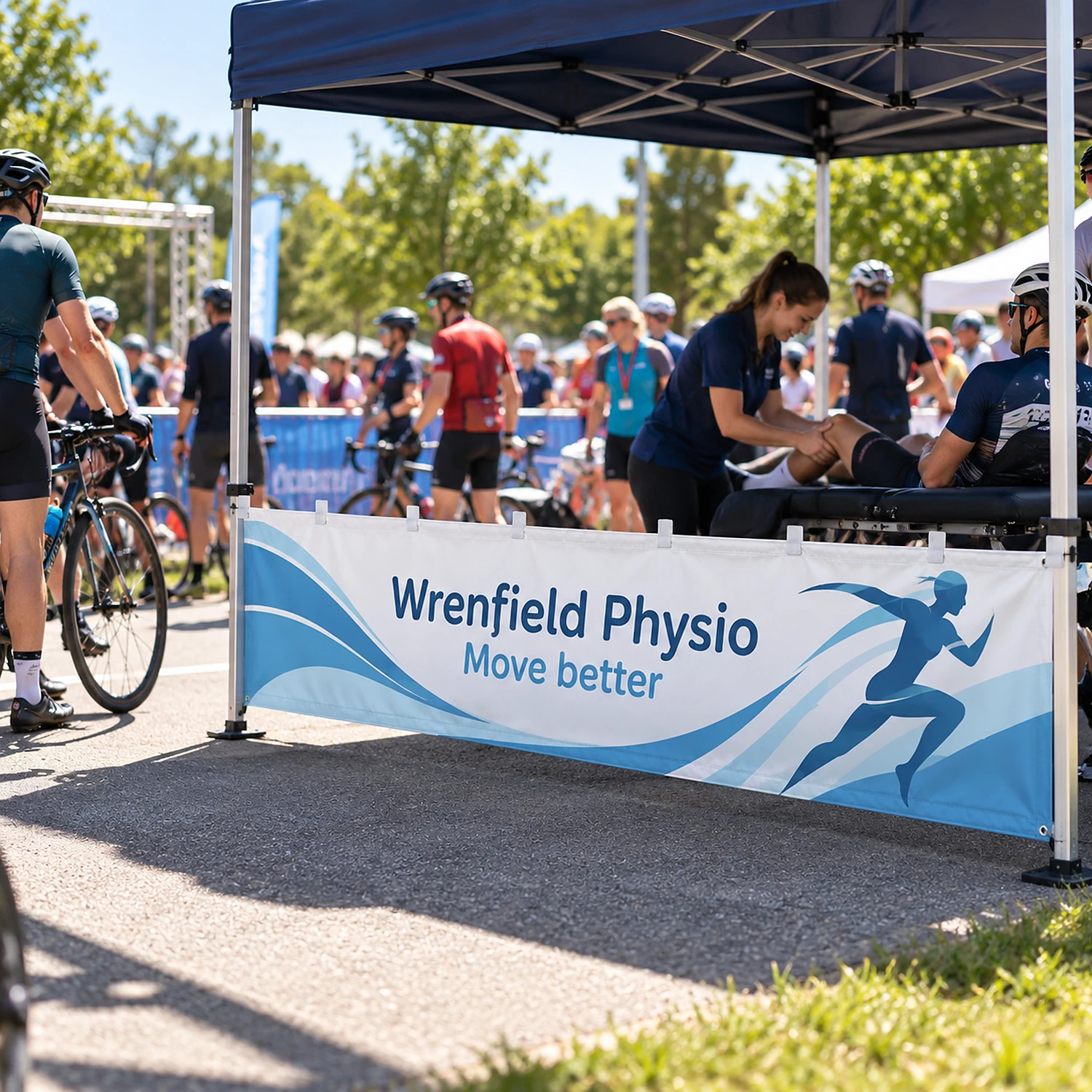 Printed gazebo half wall at a cycling event