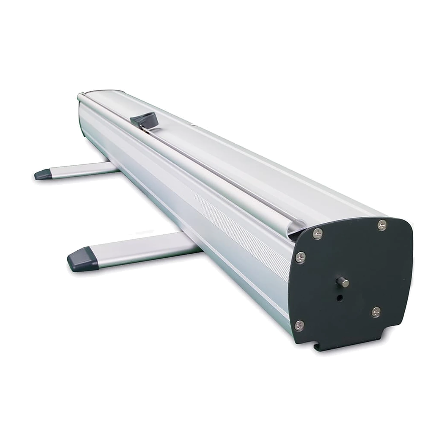 Roller banner base cassette with stabilising feet