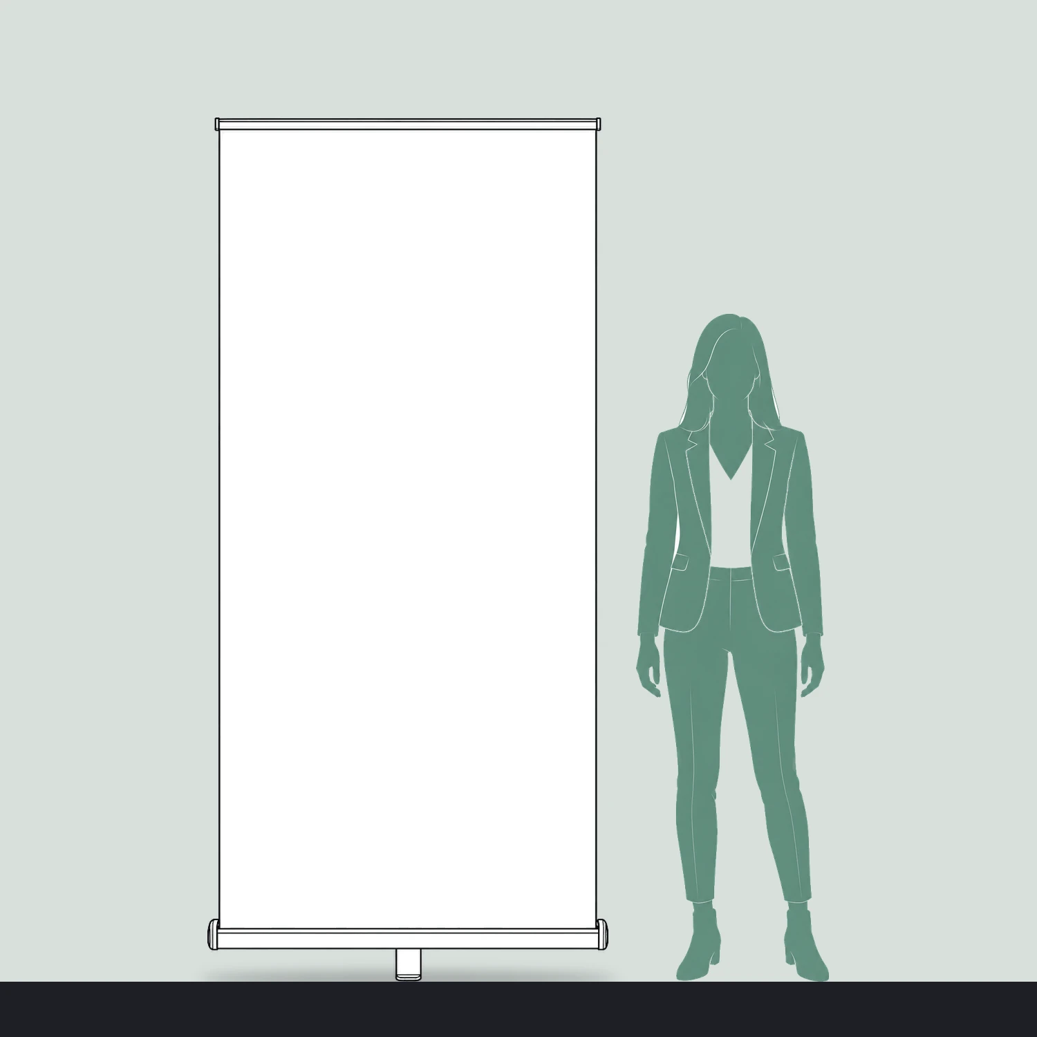 Greenwich Roller Banner 1m Wide size compared with a person