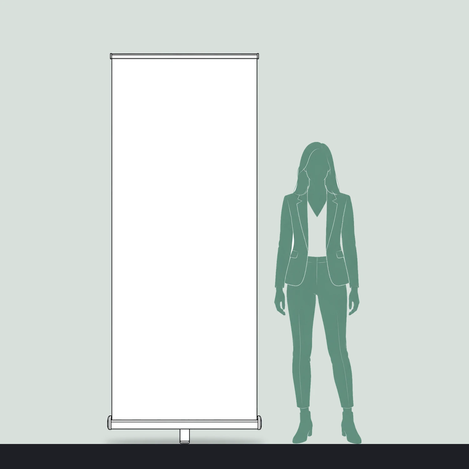 Greenwich Roller Banner 850mm Wide size compared with a person