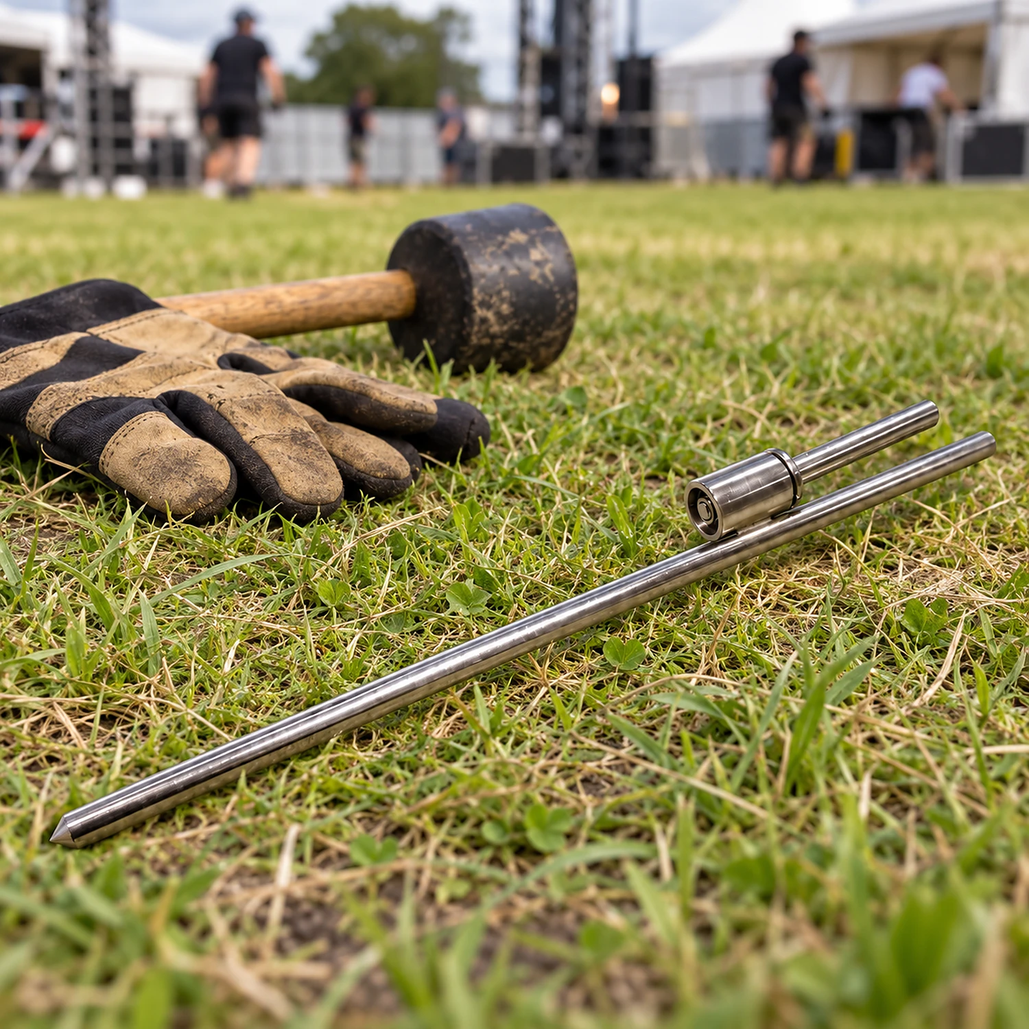 Ground spike on the grass before set-up