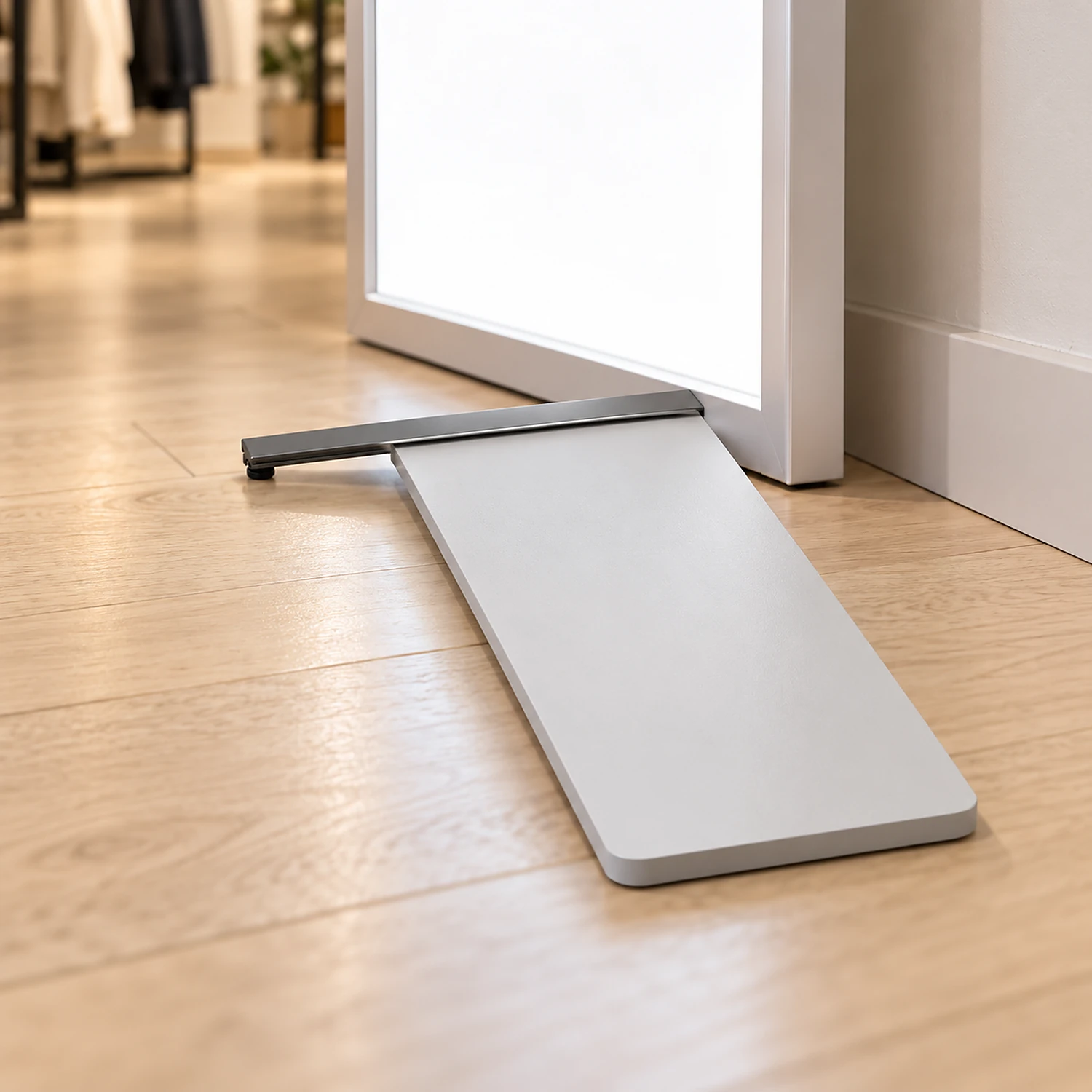 Half foot under a lightbox in a shop