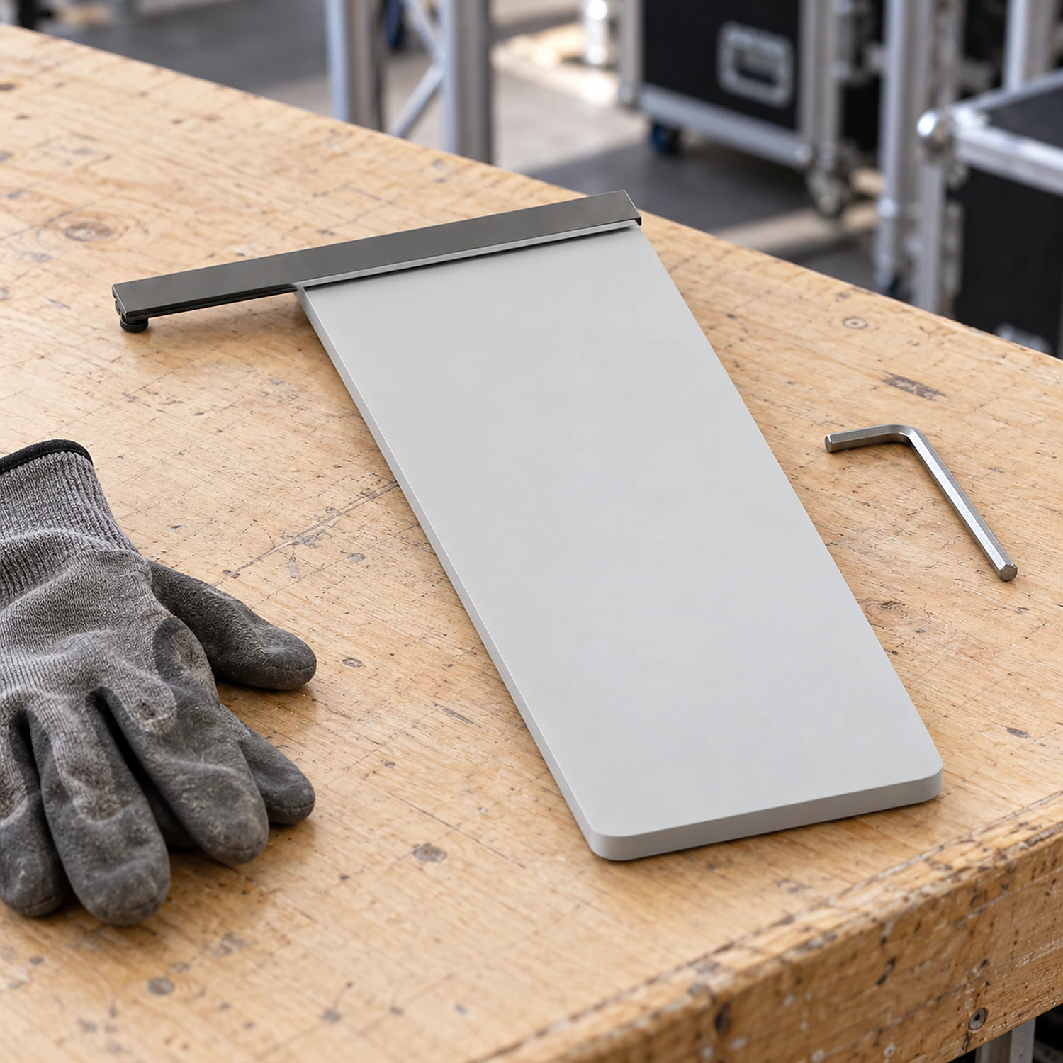 Half foot on a workbench