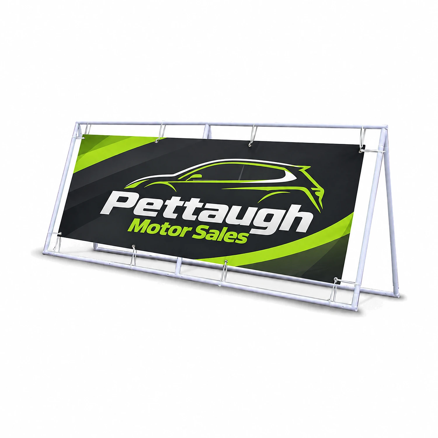 Heavy Duty Outdoor Banner Frame 3m x 1m - Double-Sided, shown with example artwork