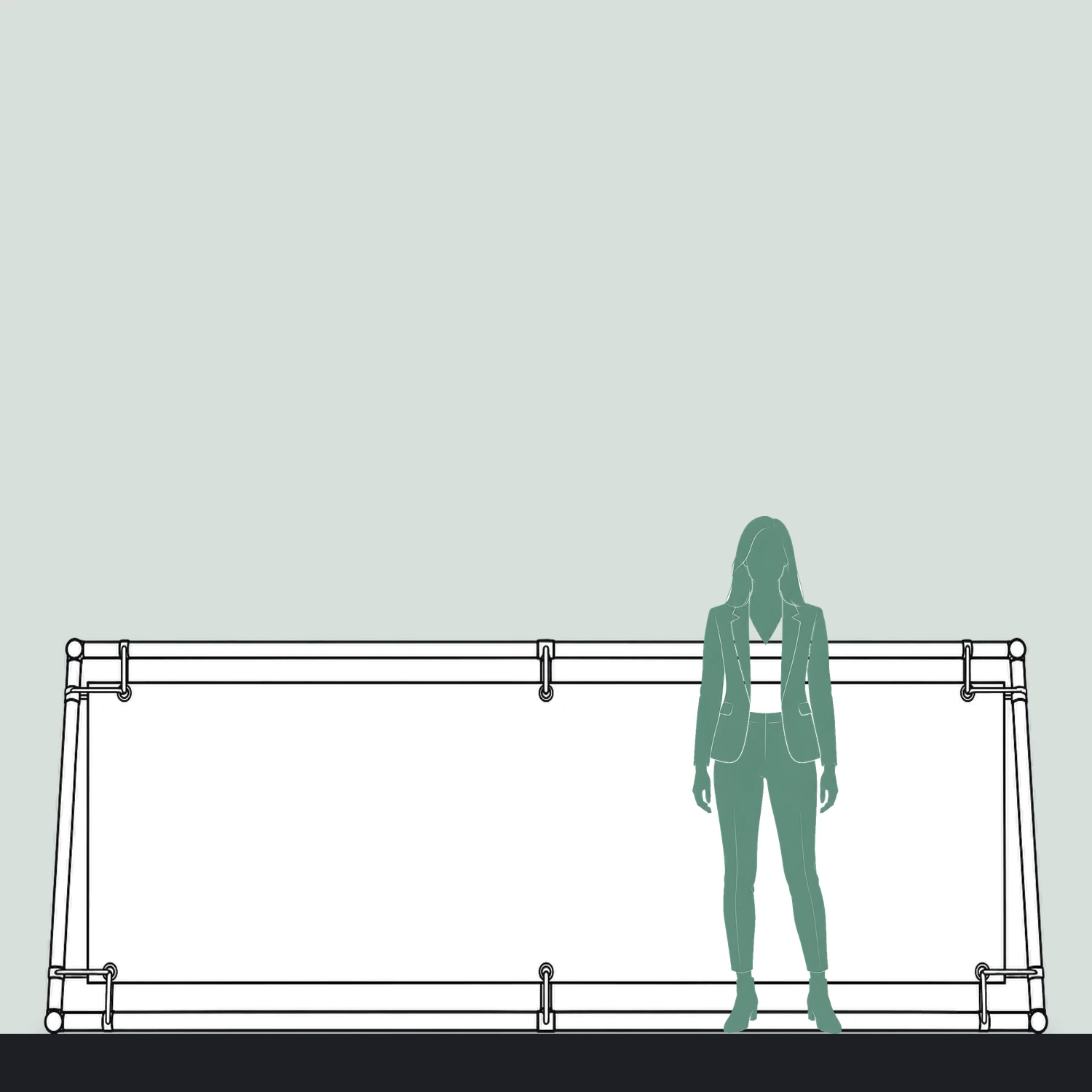 Heavy Duty Outdoor Banner Frame 3m x 1m size compared with a person