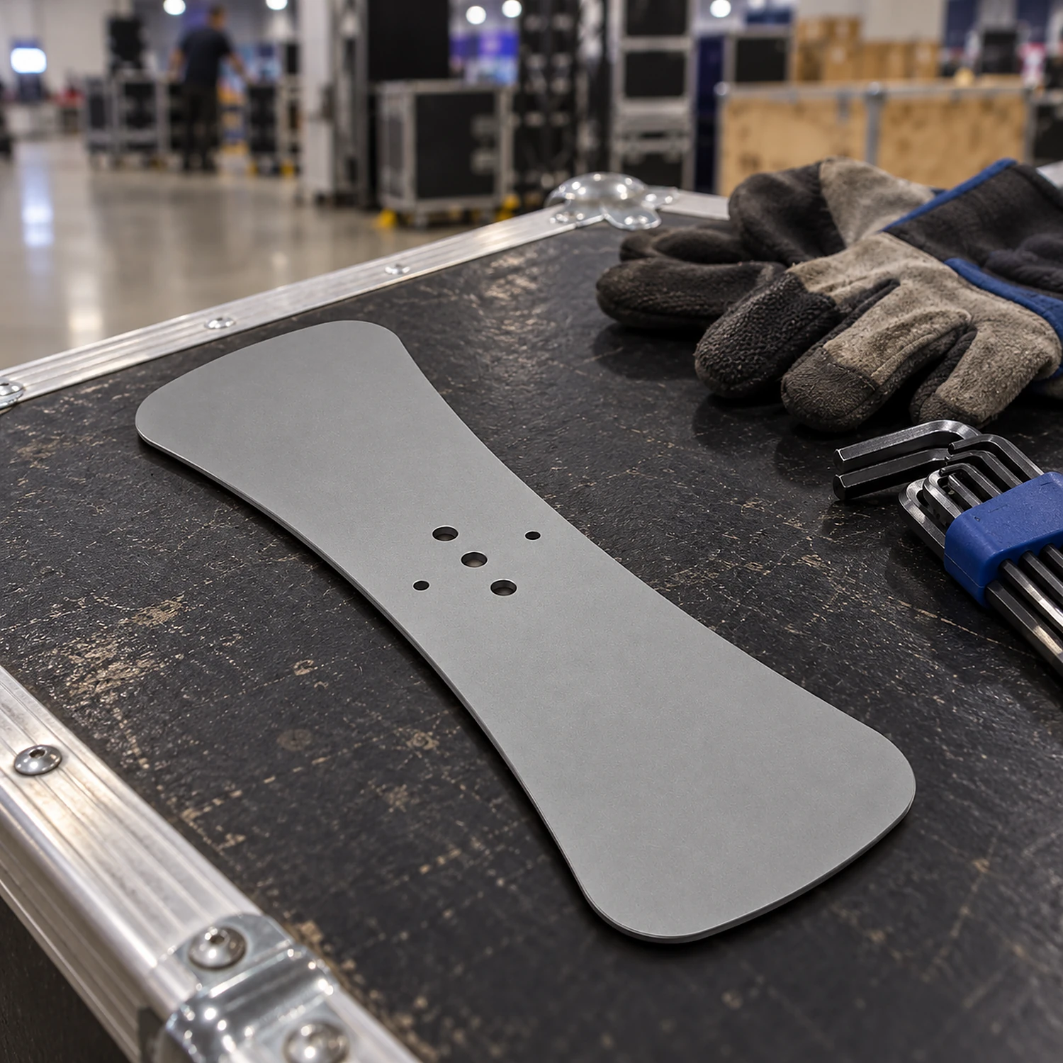 Heavy flat foot on a flight case lid during build-up