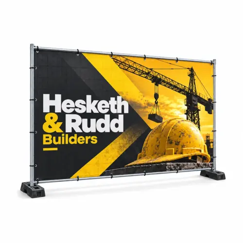 Heras Fence Banner 3.5m Panel, AirMesh, shown with example artwork