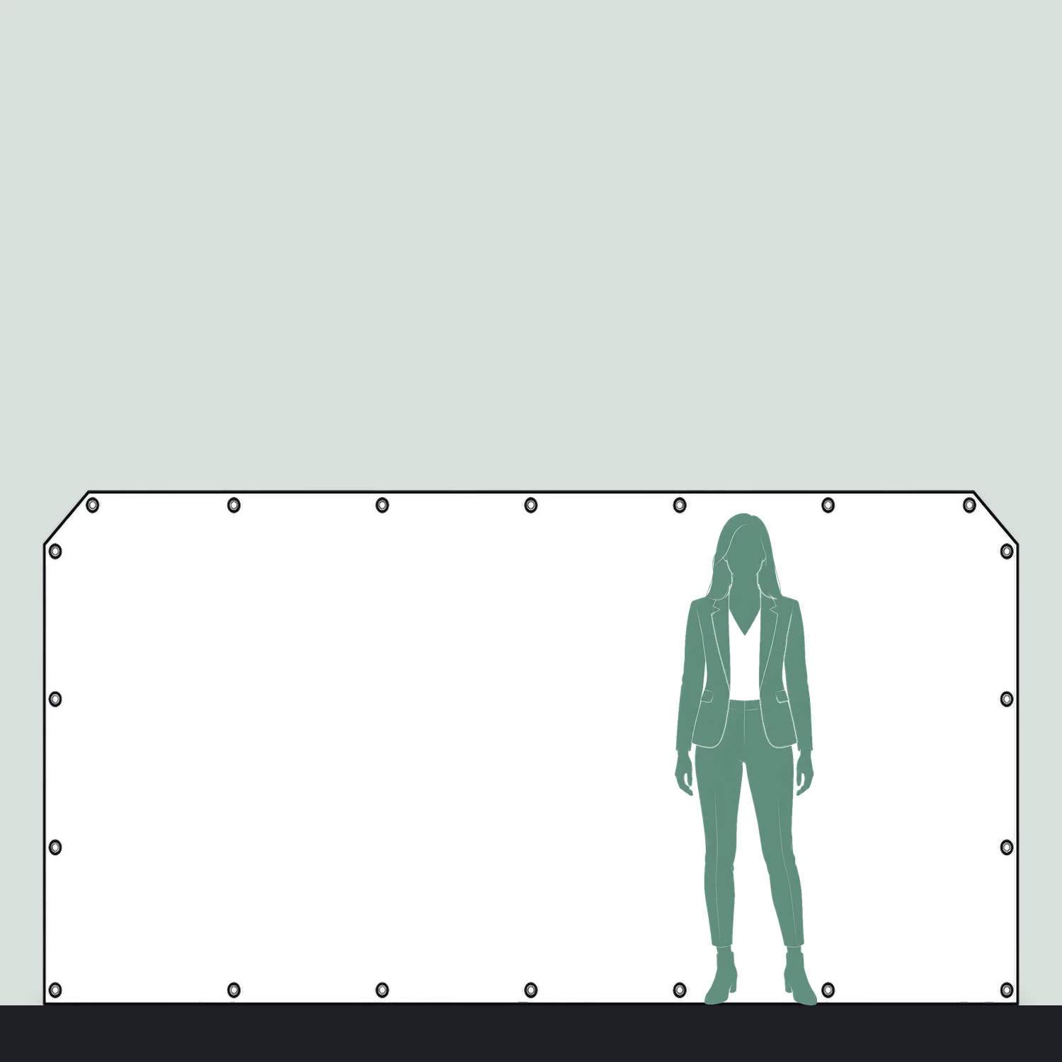 Heras Fence Banner 3.5m Panel, Premium Fabric Mesh size compared with a person