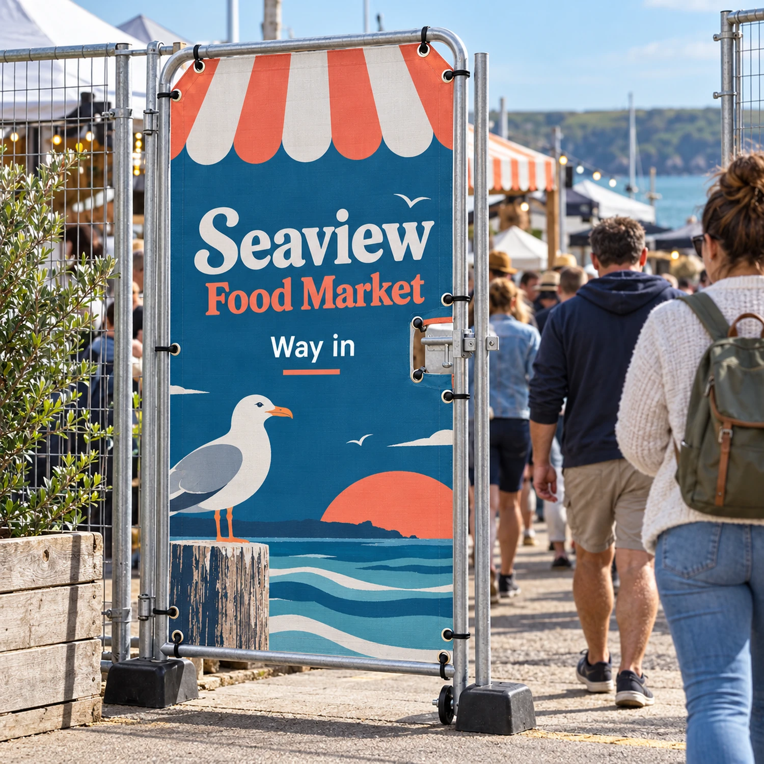 Heras Fence Pedestrian Gate Banner 1m at an event