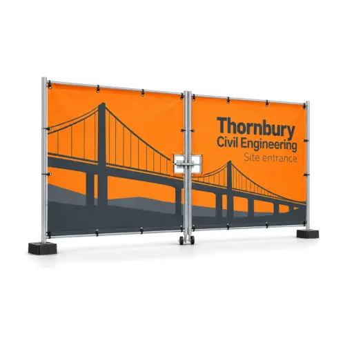 Heras Fence Vehicle Gate Banner Pair 4.2m with example artwork
