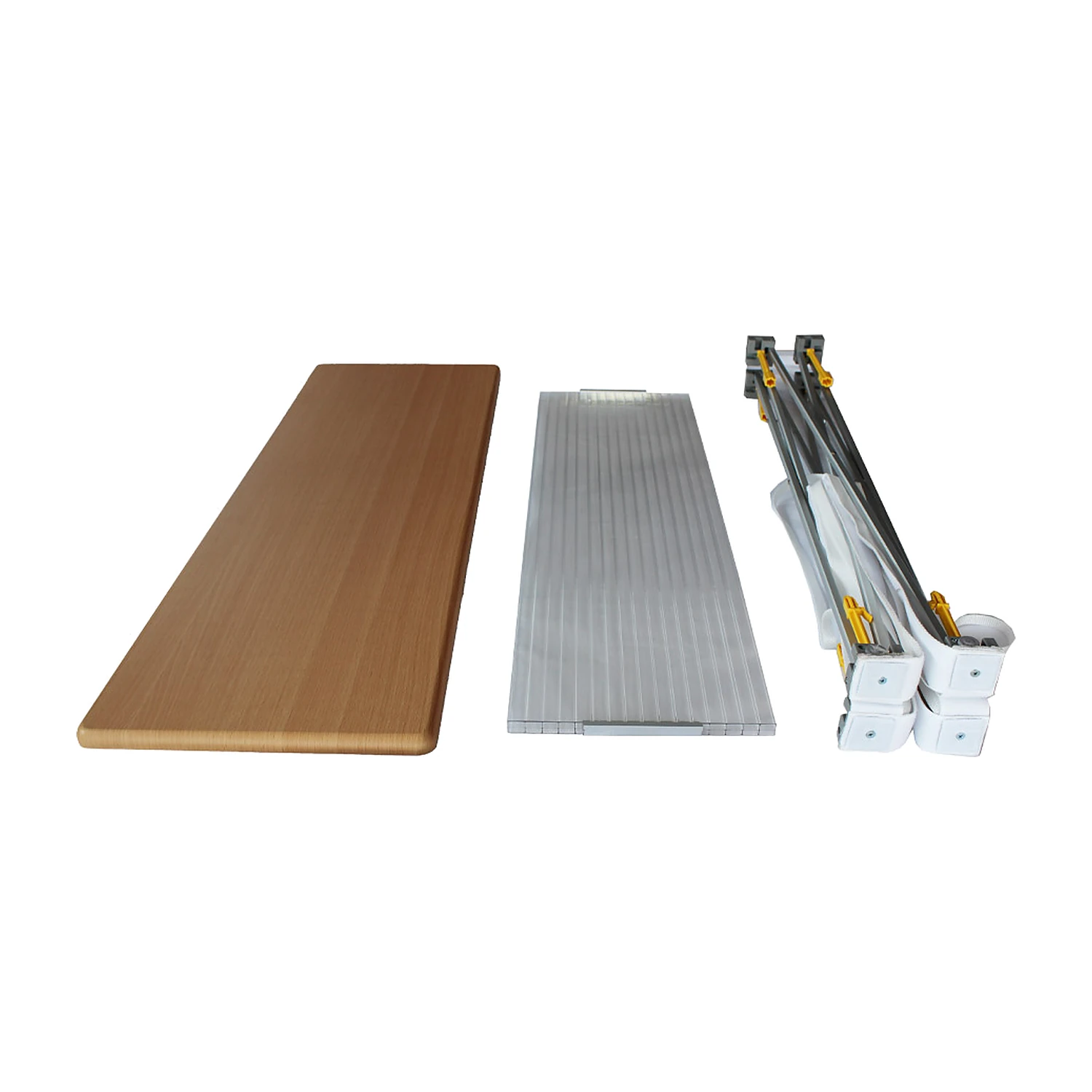 Counter top, shelf and folded frame laid out