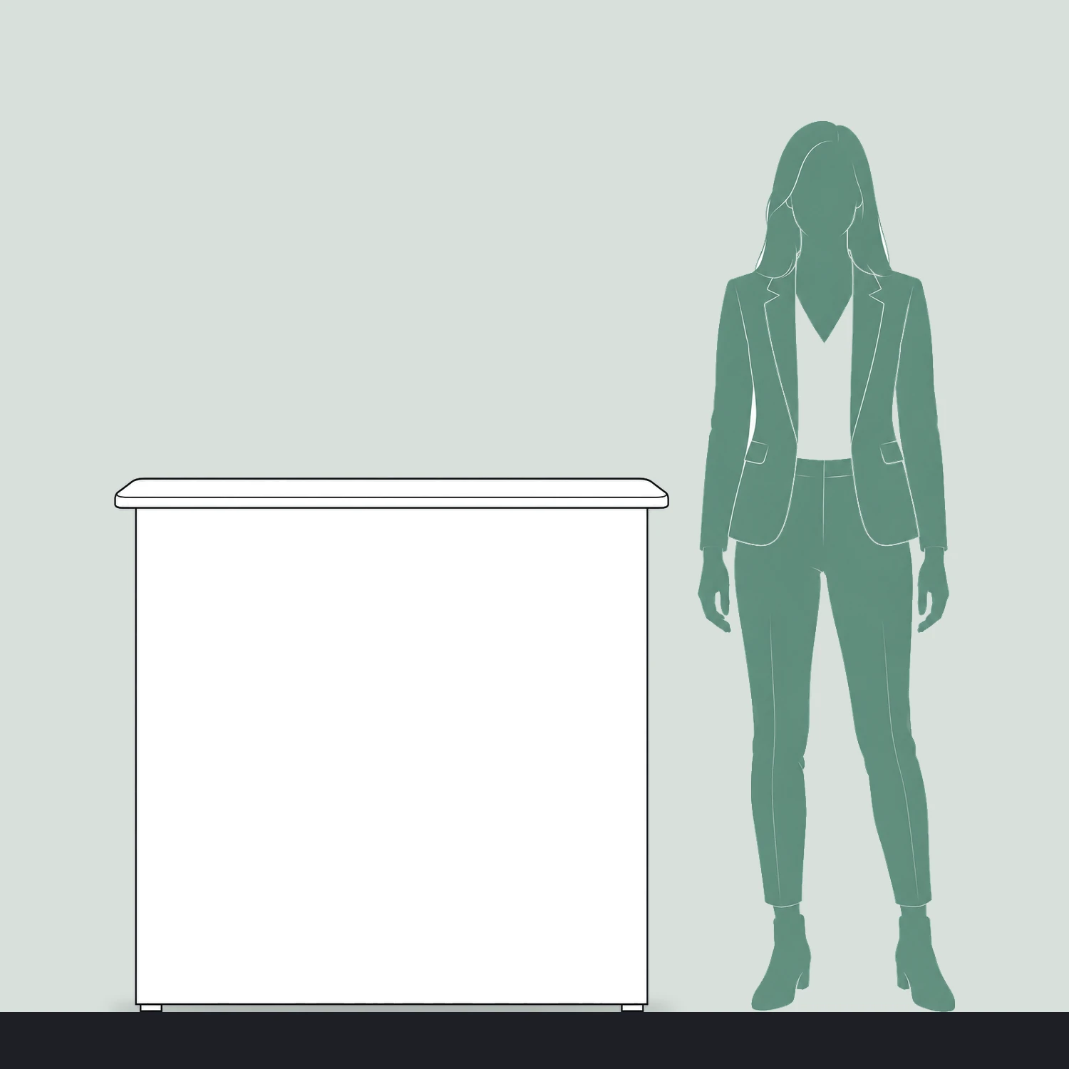 Hop-up Fabric Pop Up Counter size compared with a person
