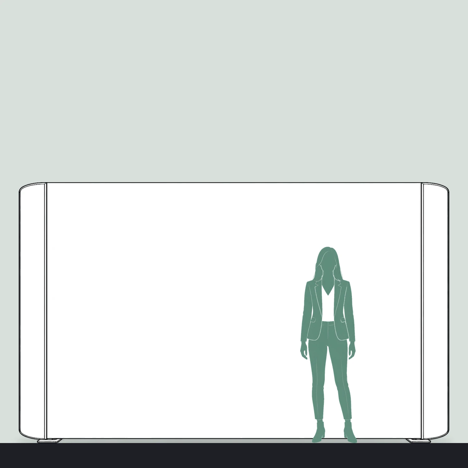 Hop-up Fabric Pop Up Stand 3x5 Straight, 3.73m Wide size compared with a person